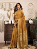Yellow Khadi Cotton With Brocade Blouse & Zhallar Saree With Blouse Piece