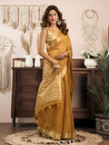 Yellow Khadi Cotton With Brocade Blouse & Zhallar Saree With Blouse Piece
