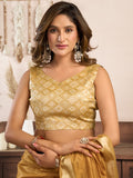 Yellow Khadi Cotton With Brocade Blouse & Zhallar Saree With Blouse Piece
