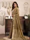 Khahki Khadi Cotton With Brocade Blouse & Zhallar Saree With Blouse Piece
