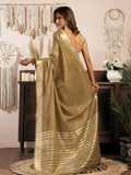Khahki Khadi Cotton With Brocade Blouse & Zhallar Saree With Blouse Piece