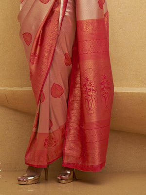 Red Nylon Saree With Blouse Piece