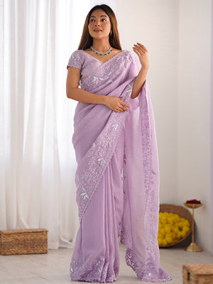 Lavender Tissue Silk Saree With Blouse Piece