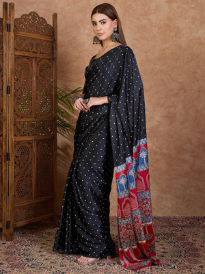 Black Semi Modal Saree With Blouse Piece