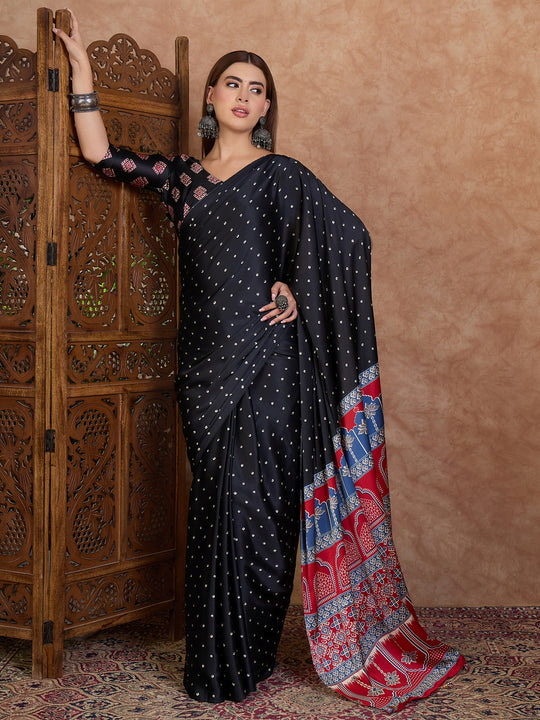 Black Semi Modal Saree With Blouse Piece