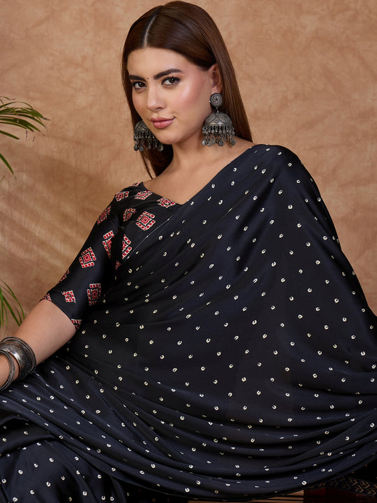 Black Semi Modal Saree With Blouse Piece