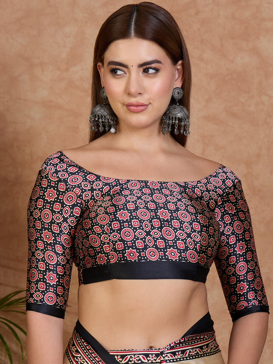 Black Semi Modal Saree With Blouse Piece