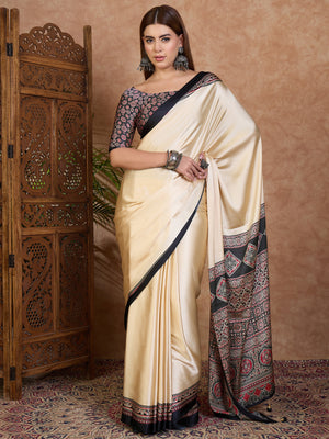 Black Semi Modal Saree With Blouse Piece