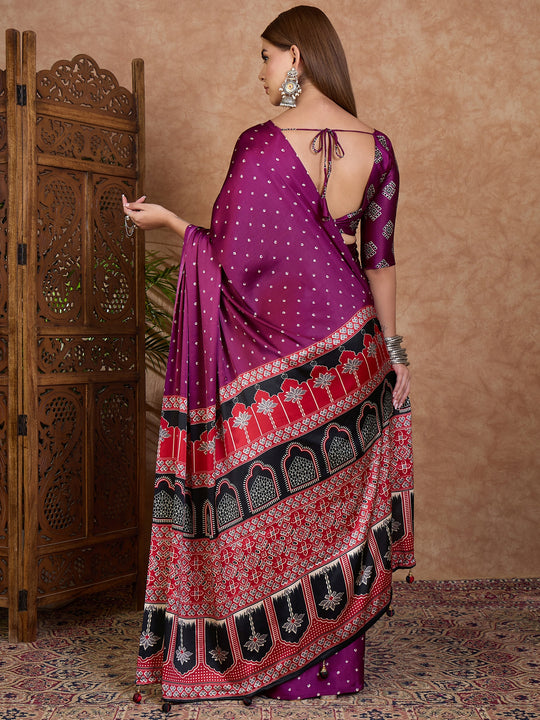 Wine Semi Modal Saree With Blouse Piece