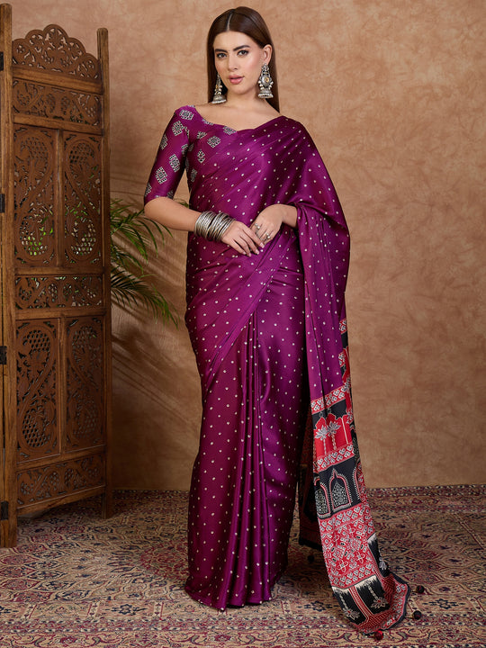 Wine Semi Modal Saree With Blouse Piece