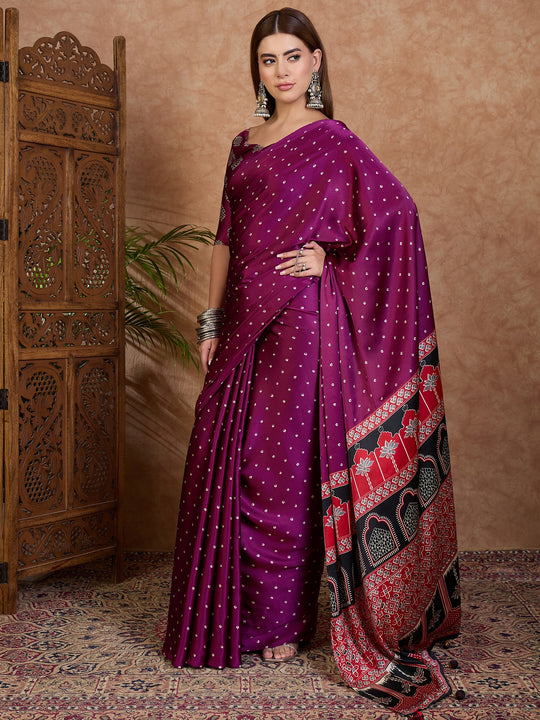 Wine Semi Modal Saree With Blouse Piece