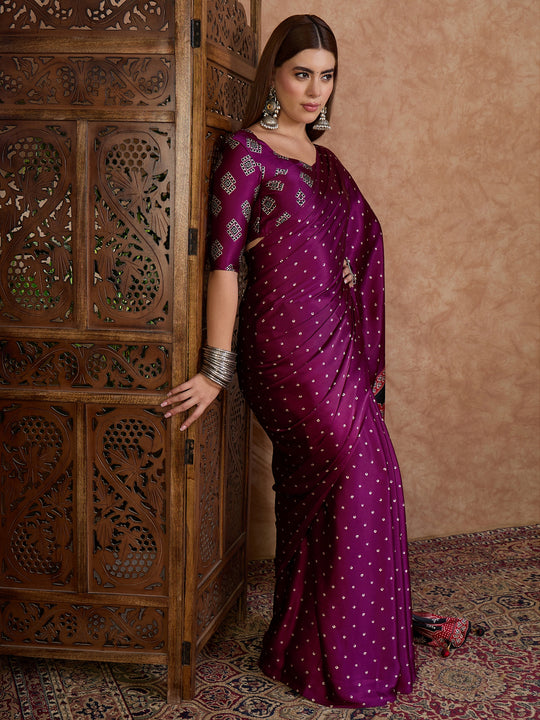 Wine Semi Modal Saree With Blouse Piece