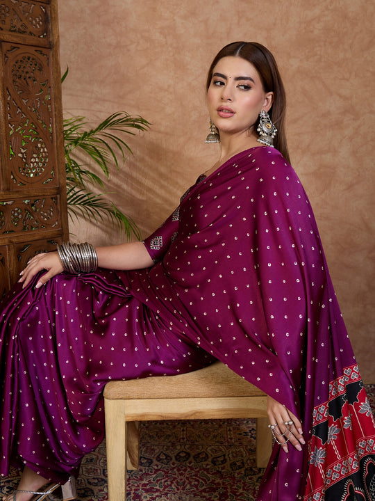 Wine Semi Modal Saree With Blouse Piece