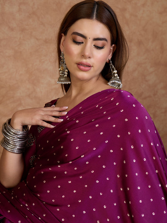 Wine Semi Modal Saree With Blouse Piece