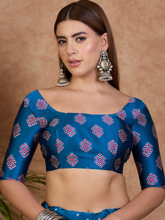 Blue Semi Modal Saree With Blouse Piece