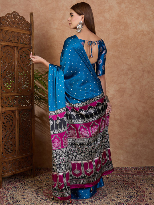 Blue Semi Modal Saree With Blouse Piece