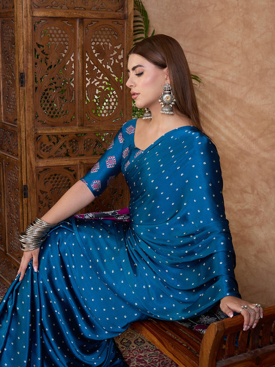 Blue Semi Modal Saree With Blouse Piece