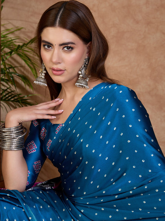 Blue Semi Modal Saree With Blouse Piece