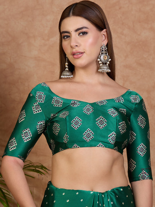Green Semi Modal Saree With Blouse Piece