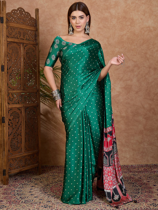 Green Semi Modal Saree With Blouse Piece