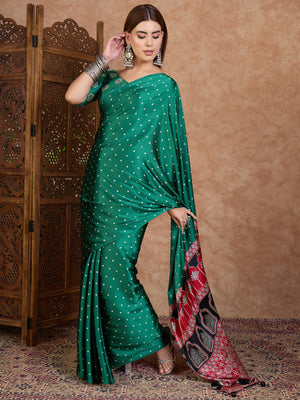Green Semi Modal Saree With Blouse Piece