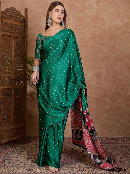 Green Semi Modal Saree With Blouse Piece