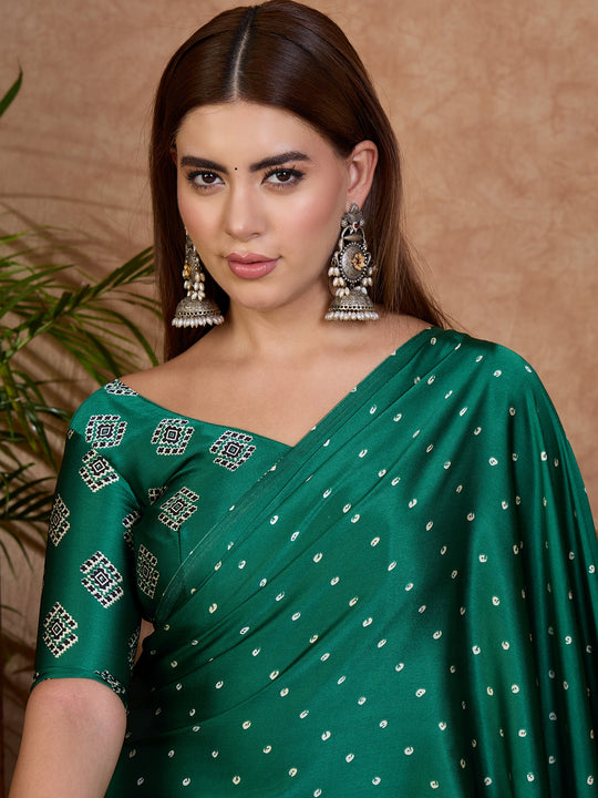 Green Semi Modal Saree With Blouse Piece