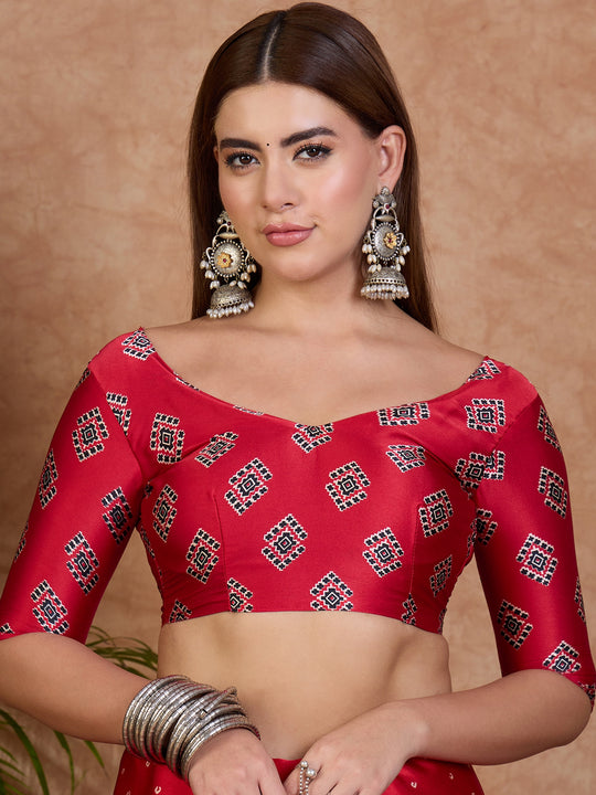 Red Semi Modal Saree With Blouse Piece