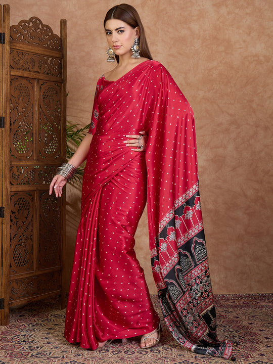 Red Semi Modal Saree With Blouse Piece