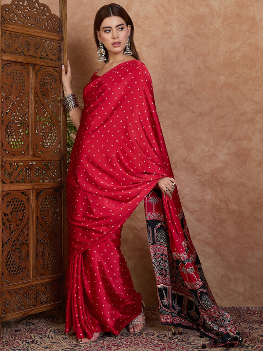 Red Semi Modal Saree With Blouse Piece