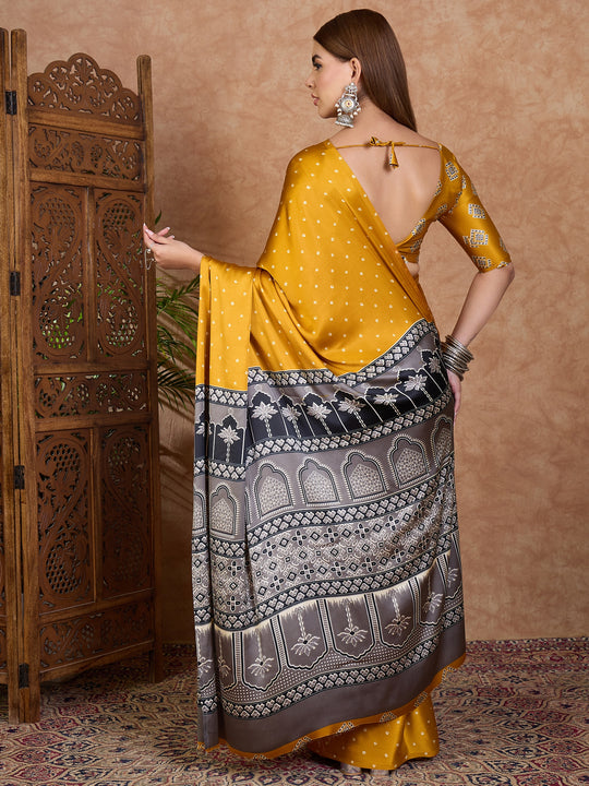 Yellow Semi Modal Saree With Blouse Piece