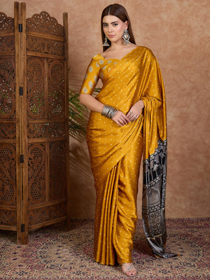 Yellow Semi Modal Saree With Blouse Piece