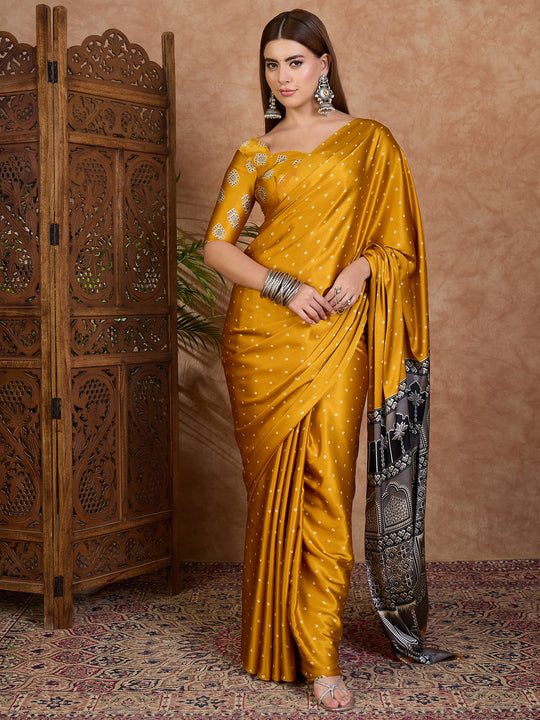 Yellow Semi Modal Saree With Blouse Piece