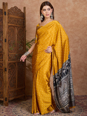 Yellow Semi Modal Saree With Blouse Piece