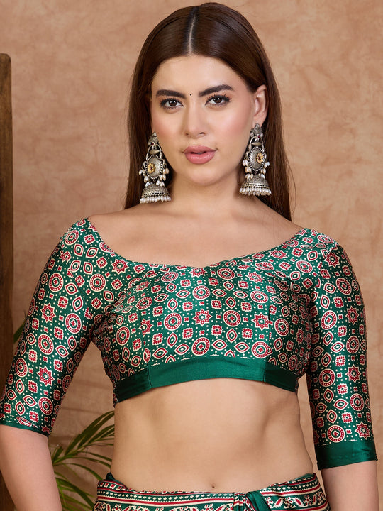 Green Semi Modal Saree With Blouse Piece