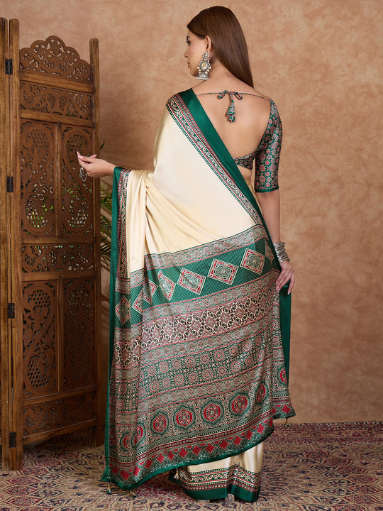 Green Semi Modal Saree With Blouse Piece