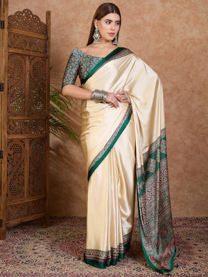 Green Semi Modal Saree With Blouse Piece