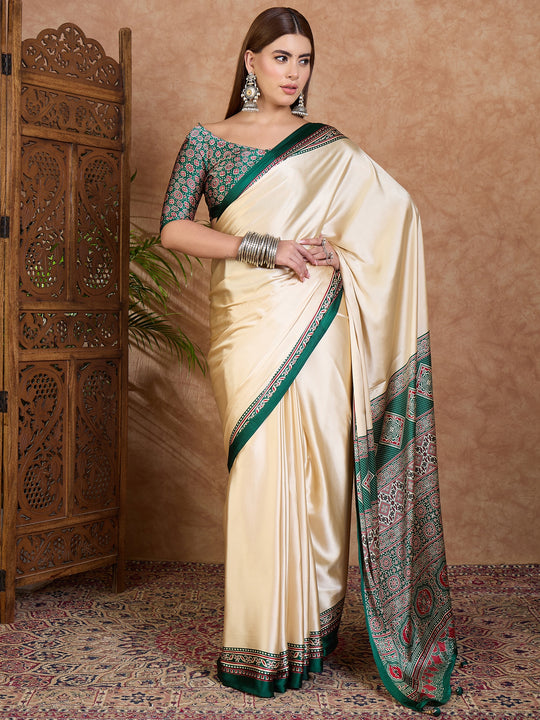 Green Semi Modal Saree With Blouse Piece