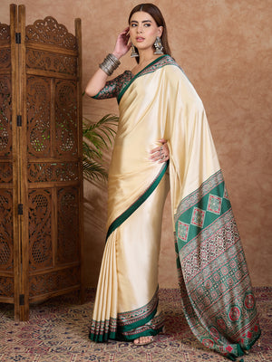 Green Semi Modal Saree With Blouse Piece