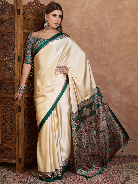 Green Semi Modal Saree With Blouse Piece