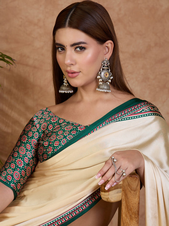 Green Semi Modal Saree With Blouse Piece