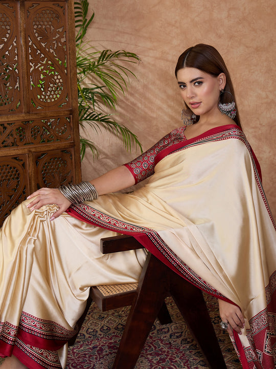 Red Semi Modal Saree With Blouse Piece