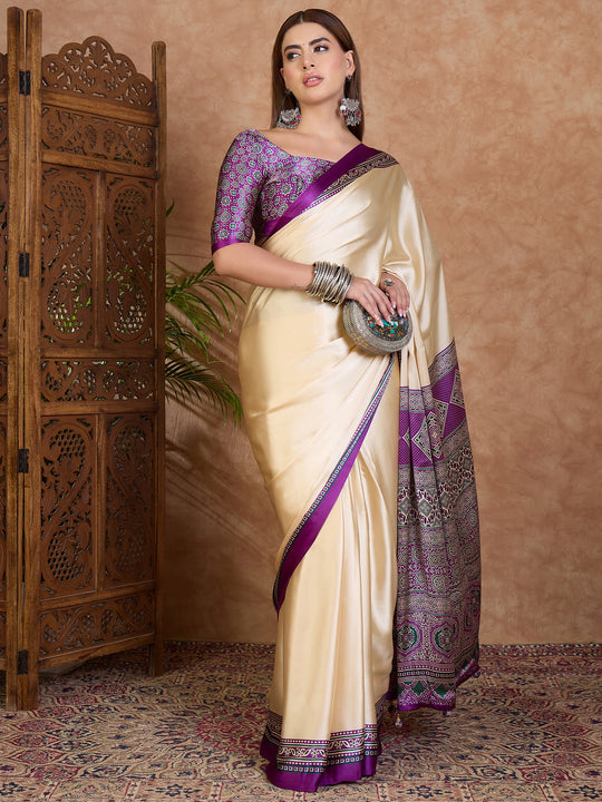 Purple Semi Modal Saree With Blouse Piece