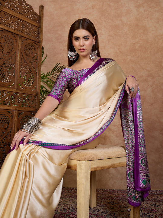 Purple Semi Modal Saree With Blouse Piece