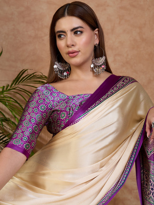 Purple Semi Modal Saree With Blouse Piece
