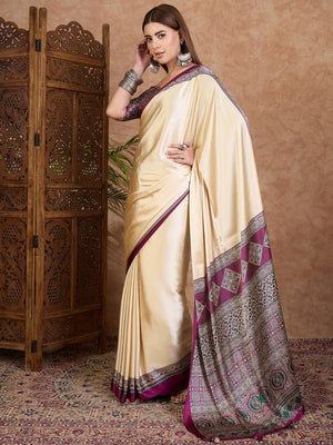 Wine Semi Modal Saree With Blouse Piece