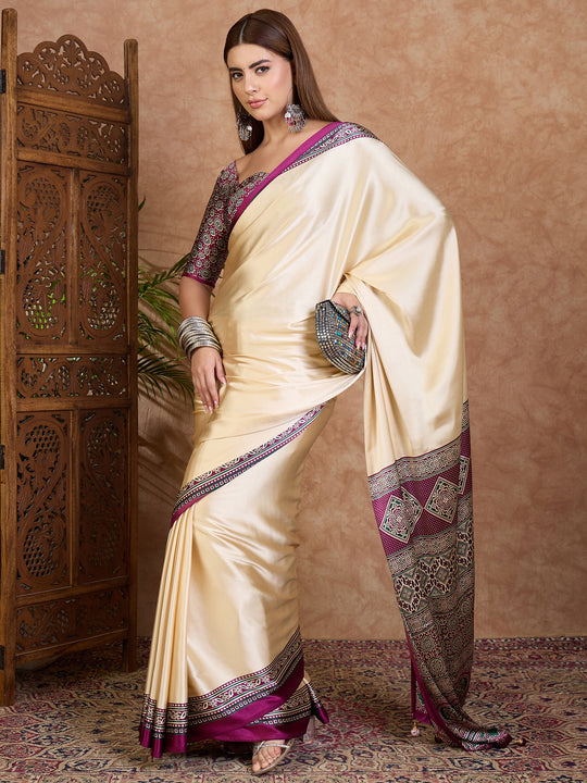 Wine Semi Modal Saree With Blouse Piece
