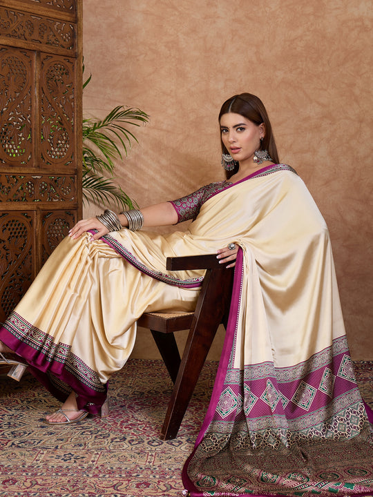 Wine Semi Modal Saree With Blouse Piece