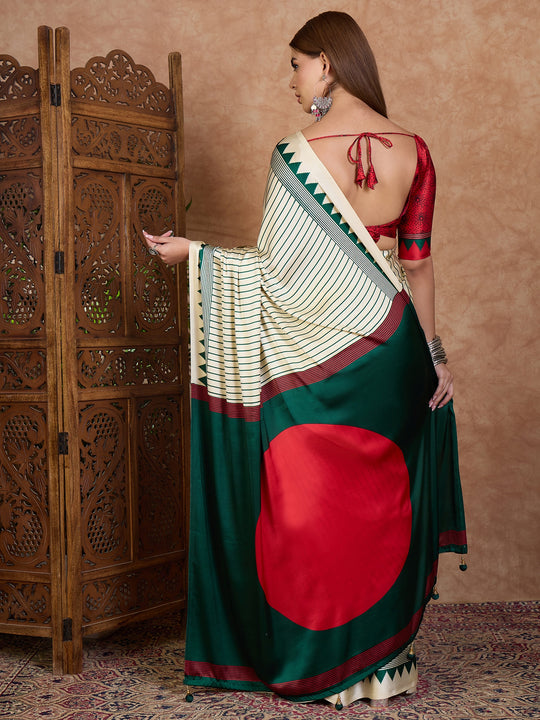 Green Semi Modal Saree With Blouse Piece