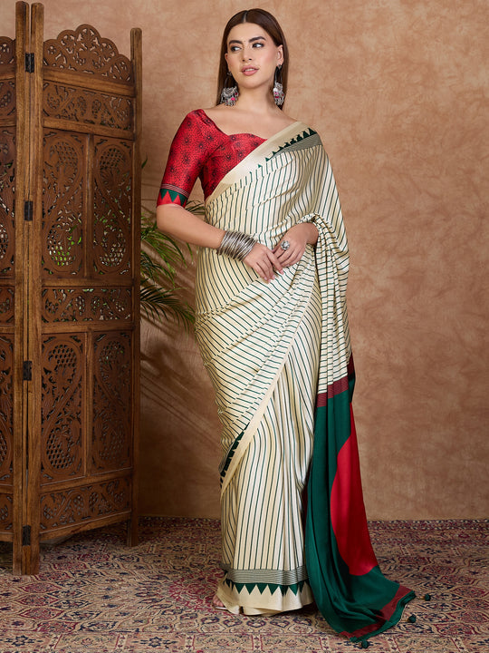 Green Semi Modal Saree With Blouse Piece
